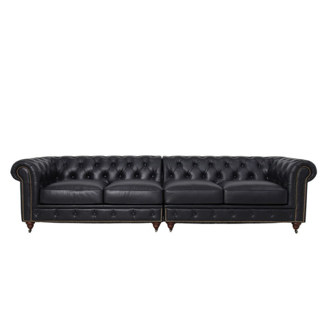 Belgravia Chesterfield Top Grain Leather Sofa with Tufted Back & Rolled Arms