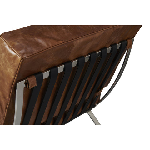 Francisco Modern Curule Style Chair and Ottoman Set - Brown Leather
