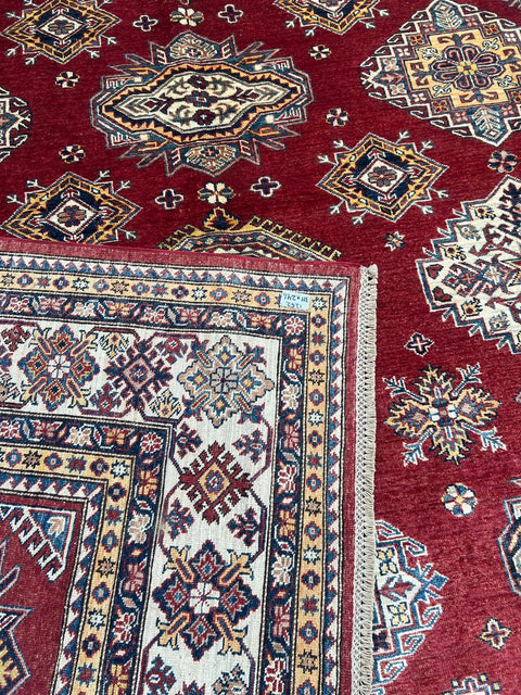 Hand-Knotted Vegetable Dye Kazak Rug from Pakistan, 8' 1" x 10' 2"