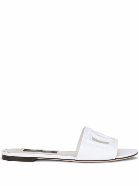 Dolce & Gabbana DG Logo Leather Flat Sandals