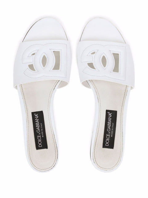 Dolce & Gabbana DG Logo Leather Flat Sandals