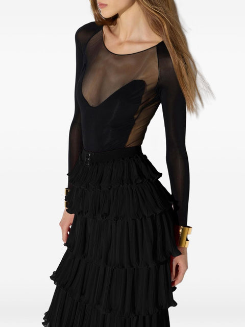 Elisabetta Franchi Tulle Panel Jersey Bodysuit