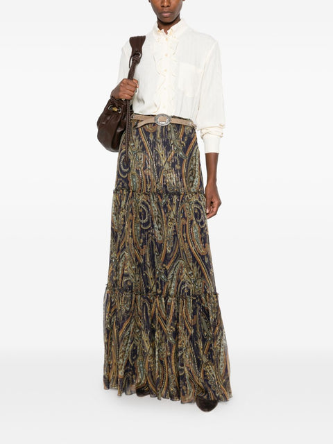 Etro Printed Silk Long Skirt