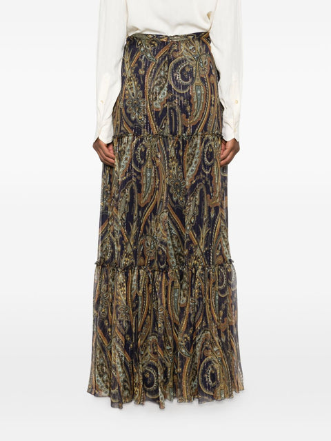 Etro Printed Silk Long Skirt