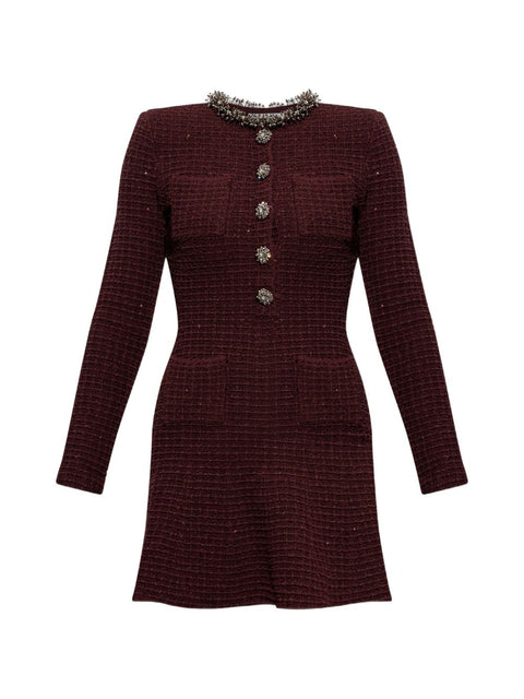 Self-Portrait Crystal-Embellished Collar Dress
