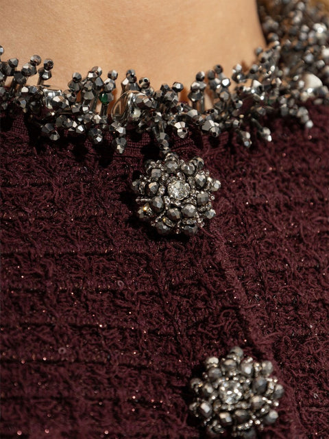Self-Portrait Crystal-Embellished Collar Dress