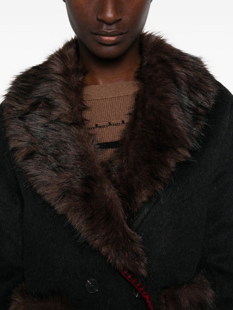 Front Street Faux Fur Detail Wool Coat