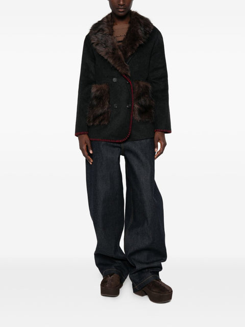 Front Street Faux Fur Detail Wool Coat