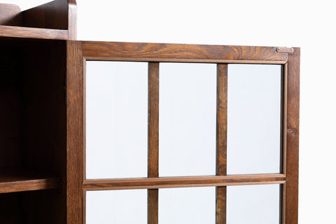 Mission Oak 2 Door Bookcase with Glass Doors - Walnut