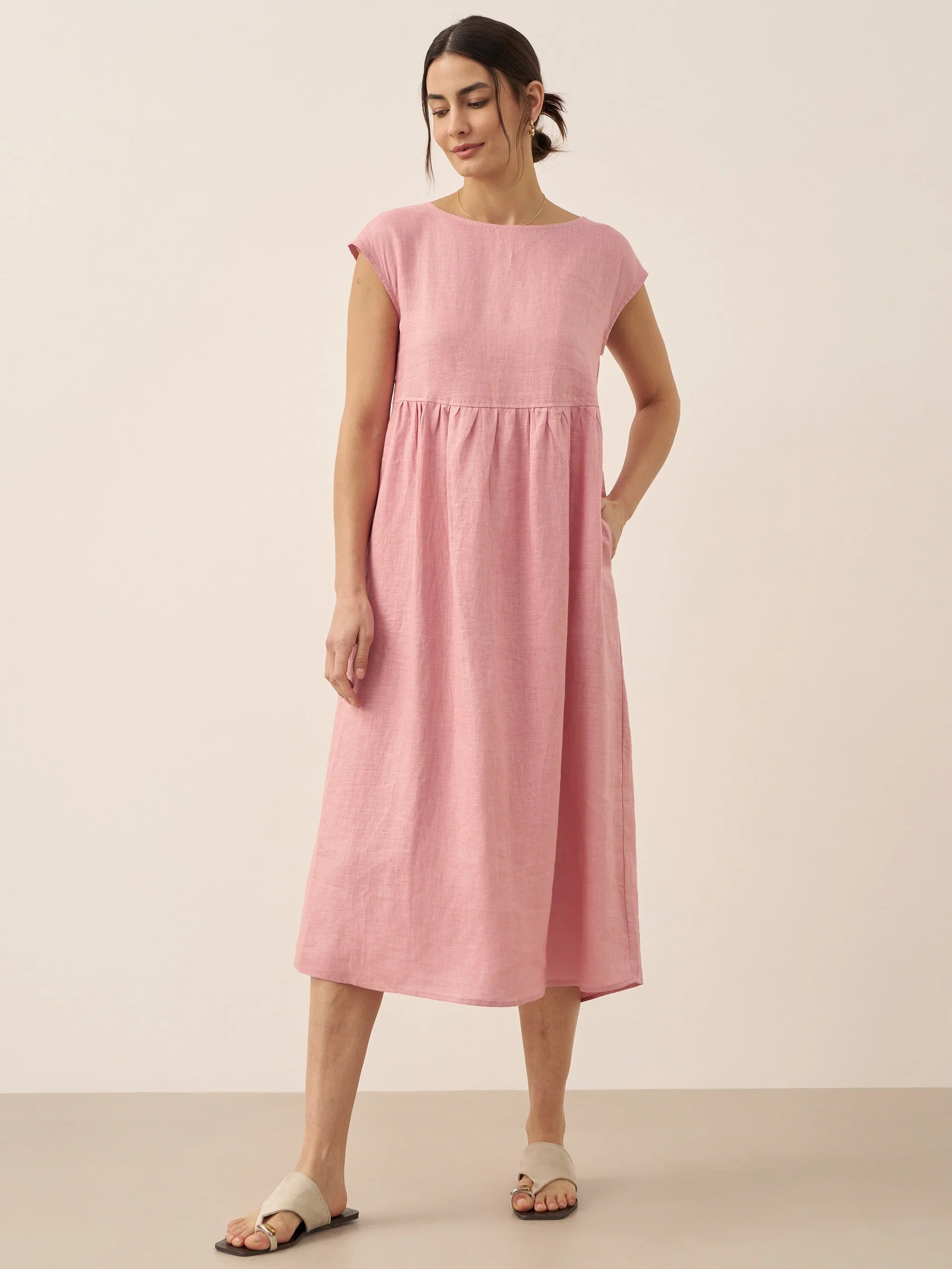 Linen Striped Cap Sleeve Washed Maxi Dress JOAN