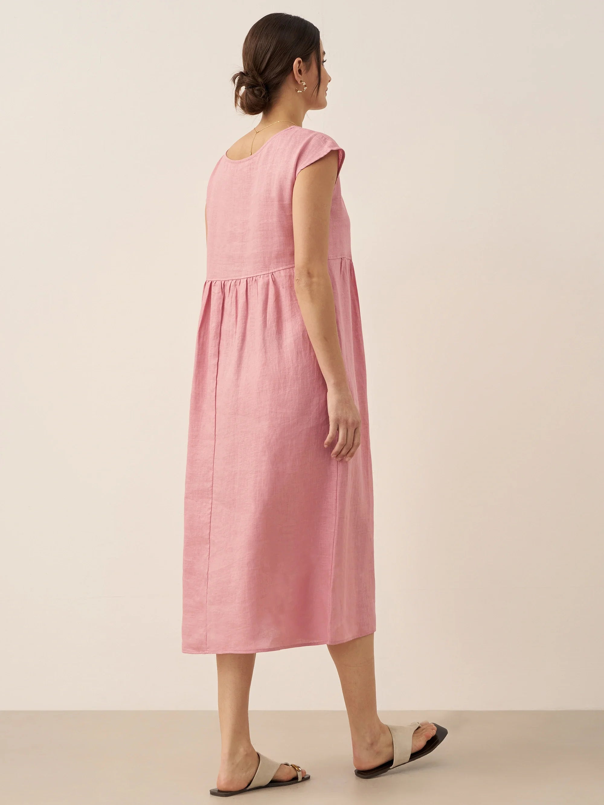 Linen Striped Cap Sleeve Washed Maxi Dress JOAN