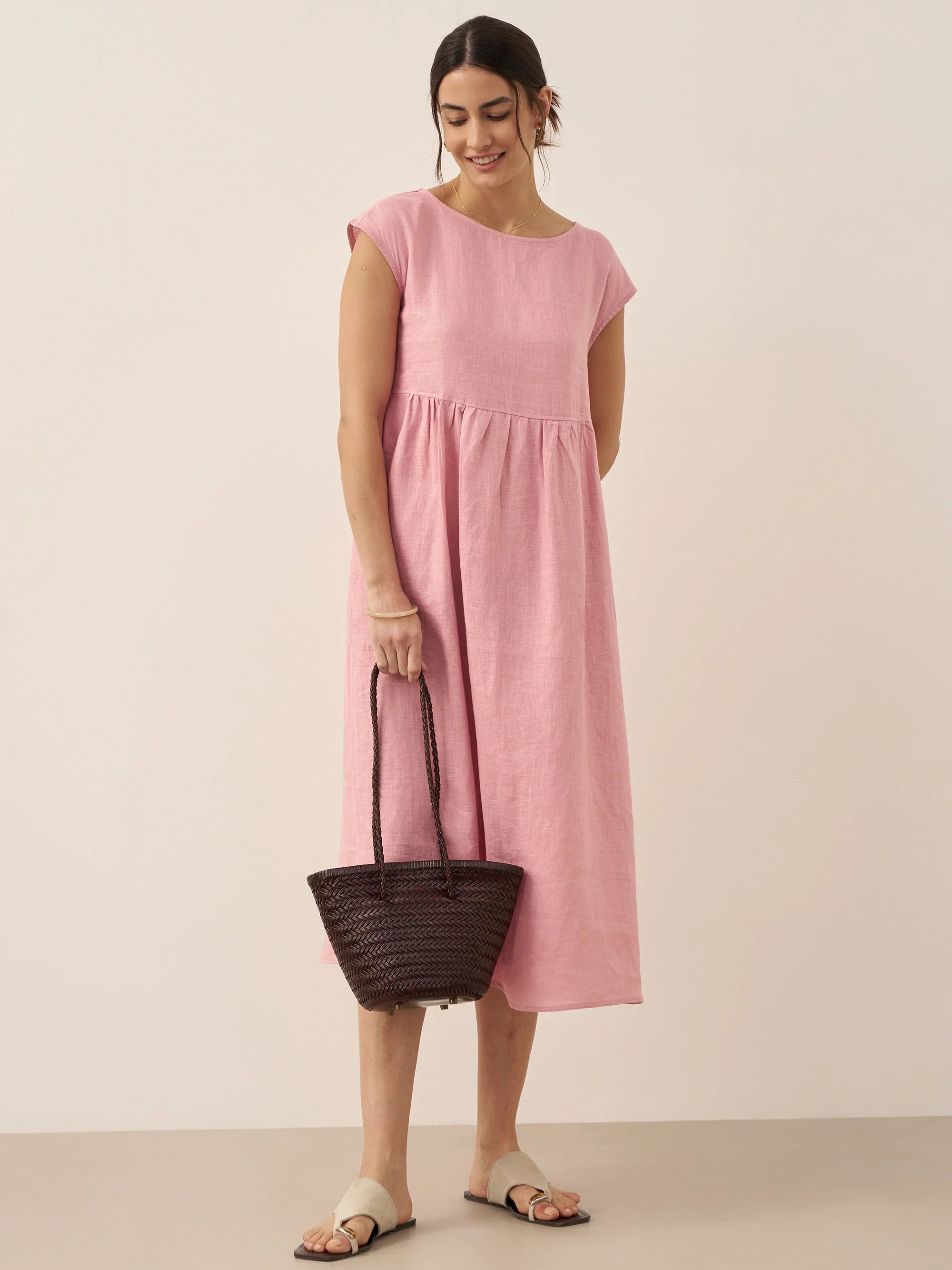 Linen Striped Cap Sleeve Washed Maxi Dress JOAN