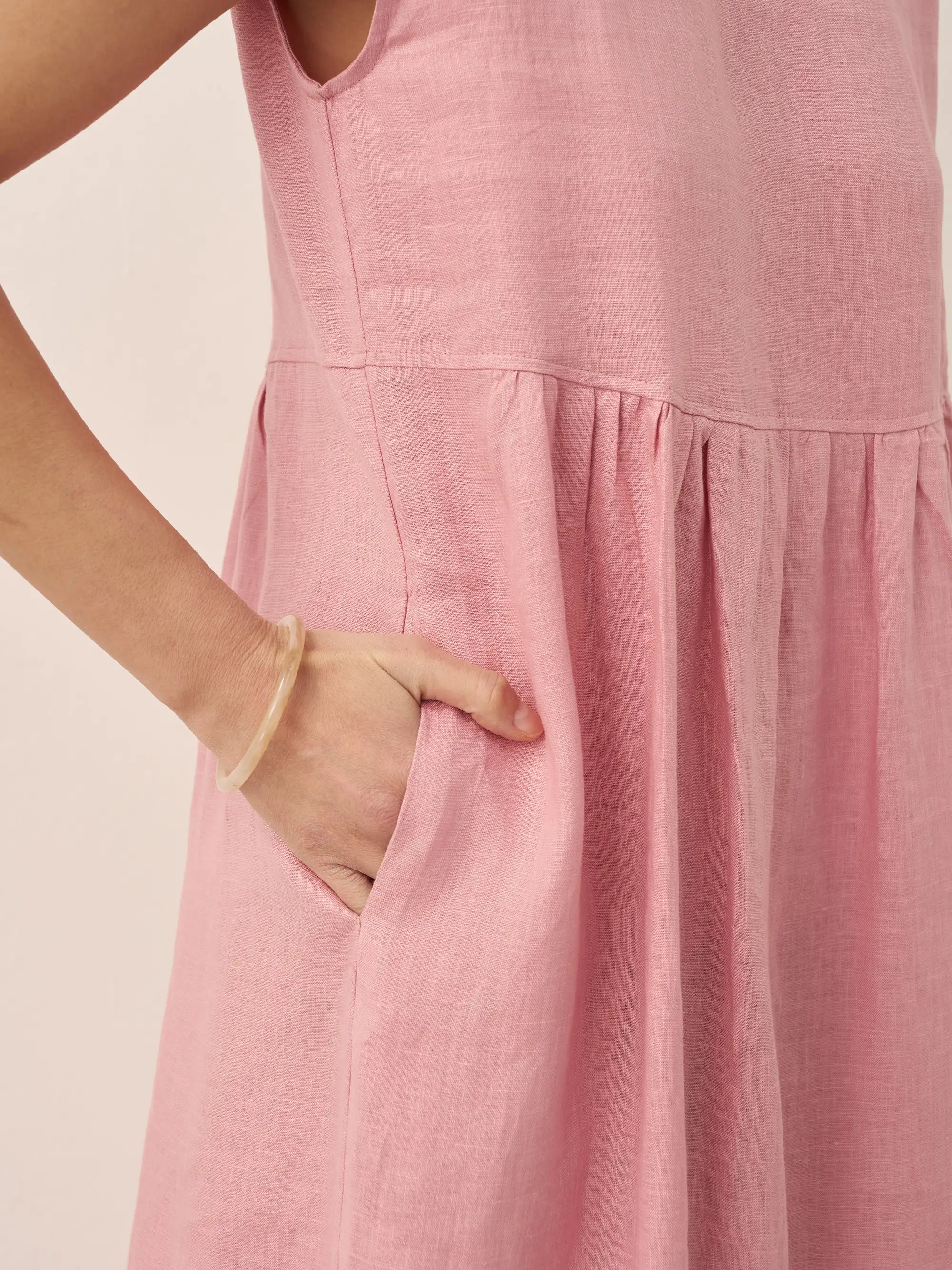 Linen Striped Cap Sleeve Washed Maxi Dress JOAN