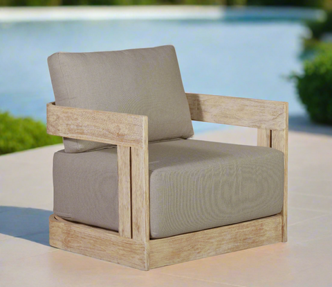 Paradiso Outdoor Teak Natural Look Revolving Chair - Gray Fabric