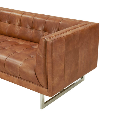 Taylor Contemporary Tufted Sofa - Light Brown Leather