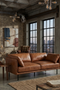 Venezia Industrial Modern Love Seat - Light Brown Leather