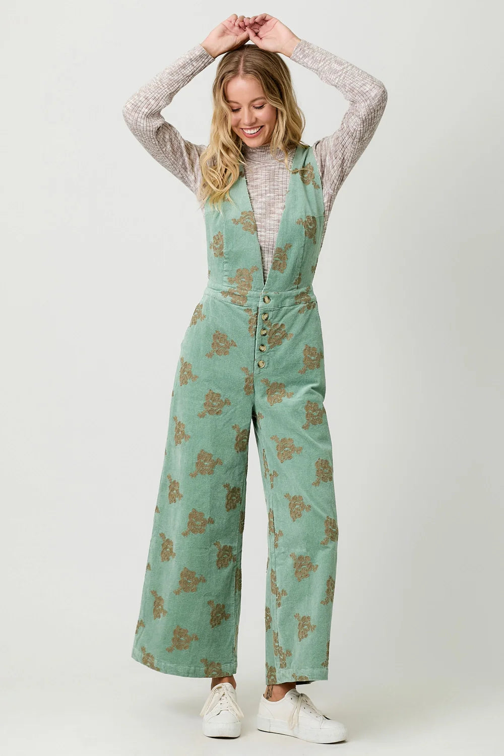 Embroidered Corduroy Jumpsuit - Washed Seafoam