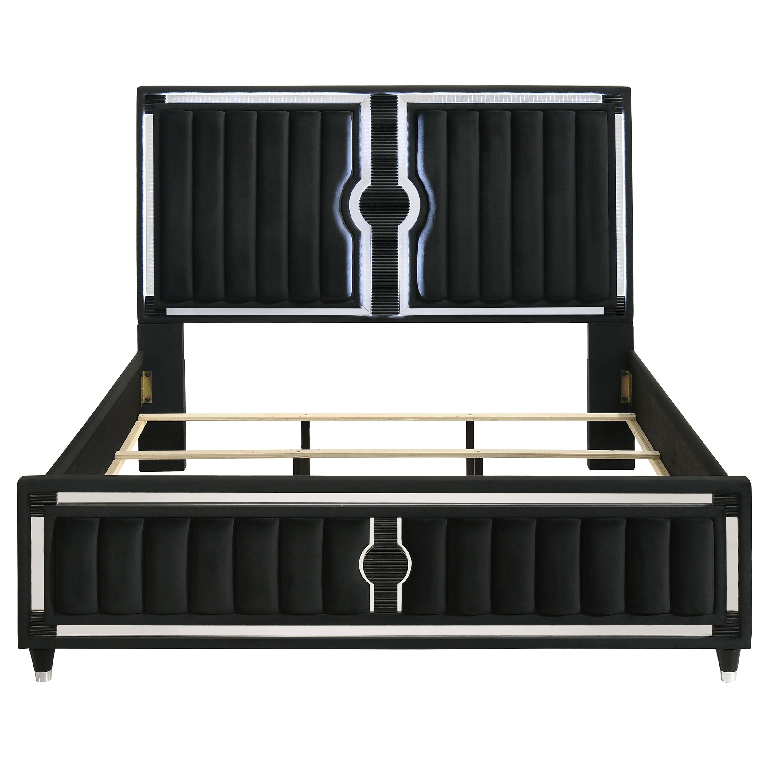 Ravenne Velvet Upholstered California King LED Panel Bed Black
