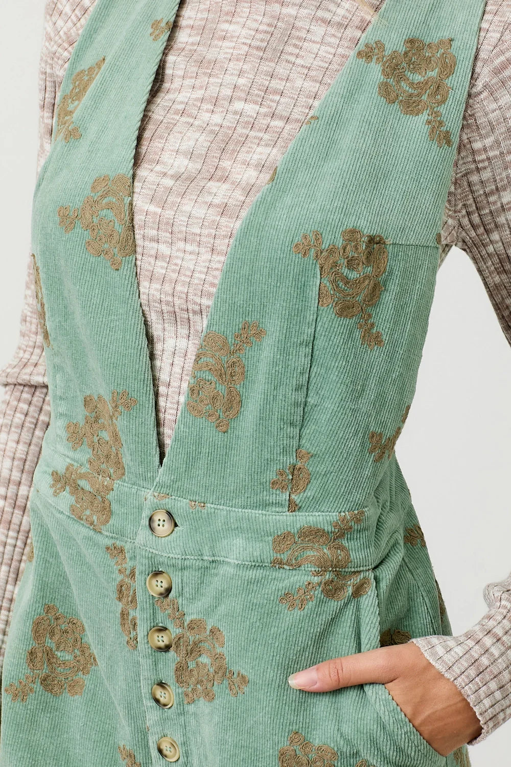 Embroidered Corduroy Jumpsuit - Washed Seafoam