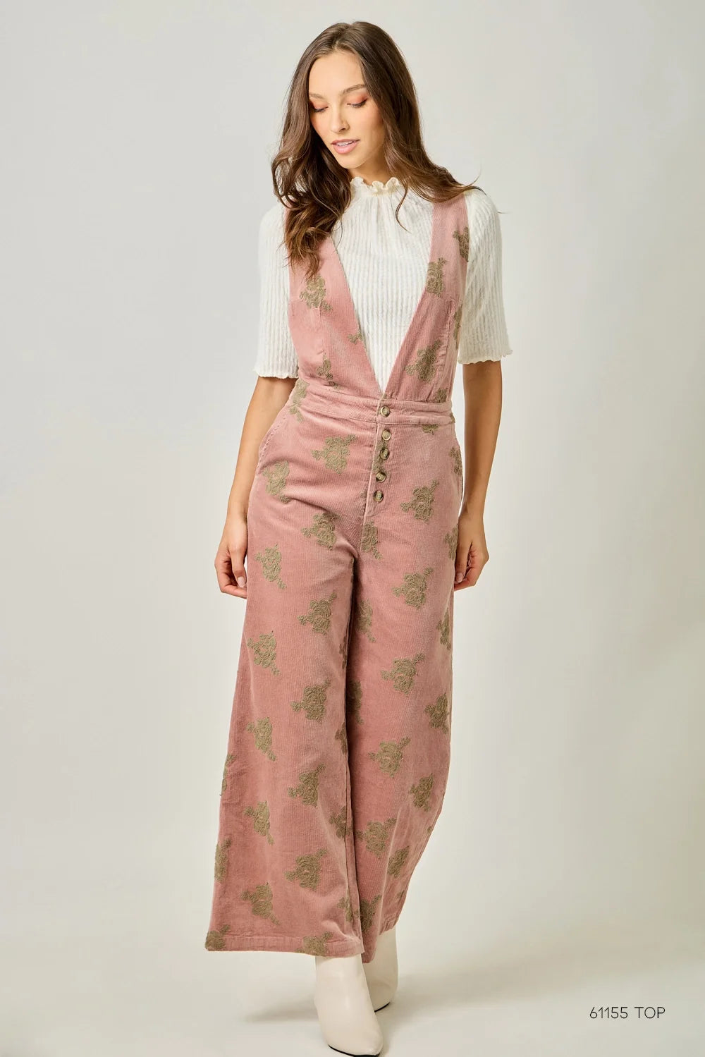Embroidered Corduroy Jumpsuit - Washed Rose