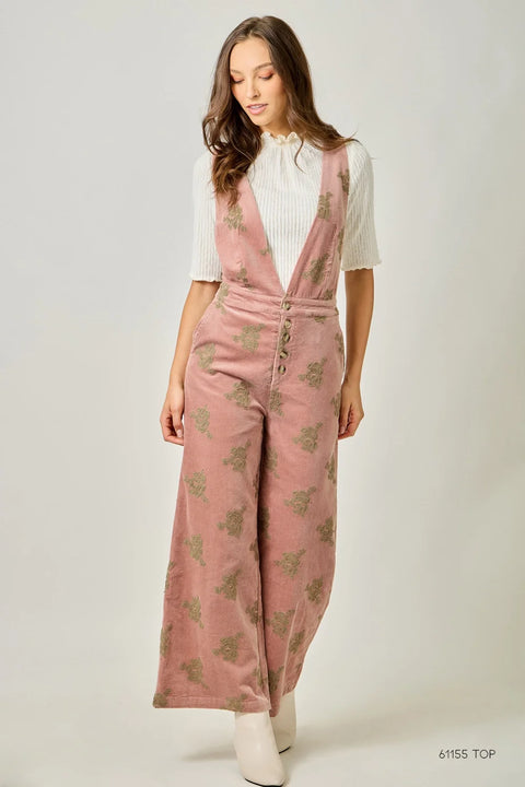 Embroidered Corduroy Jumpsuit - Washed Rose