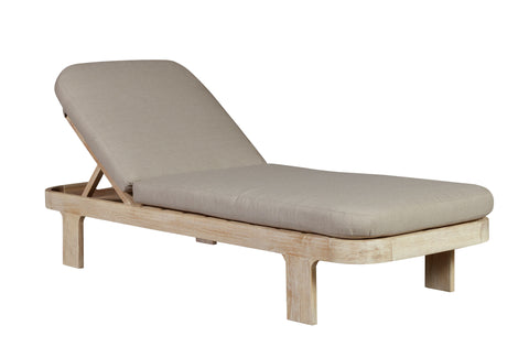 Eclipse Outdoor Solid Teak Wood Natural Look Sun Lounger  - Grey Fabric