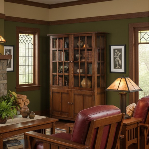 Pre-Order Mission Oak 4 Door Display China Cabinet - Walnut - 49"W