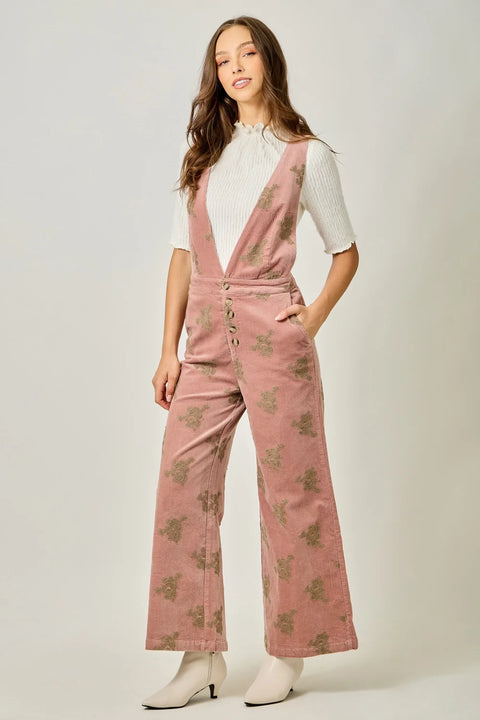 Embroidered Corduroy Jumpsuit - Washed Rose
