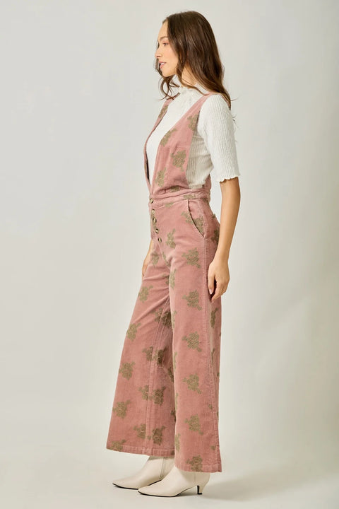 Embroidered Corduroy Jumpsuit - Washed Rose