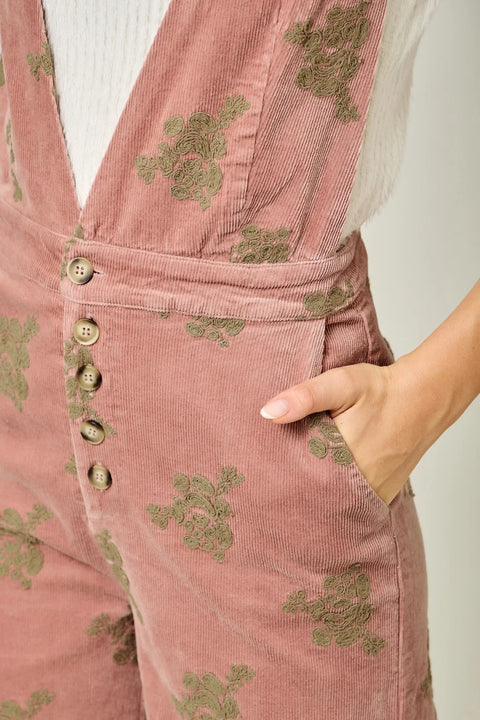 Embroidered Corduroy Jumpsuit - Washed Rose
