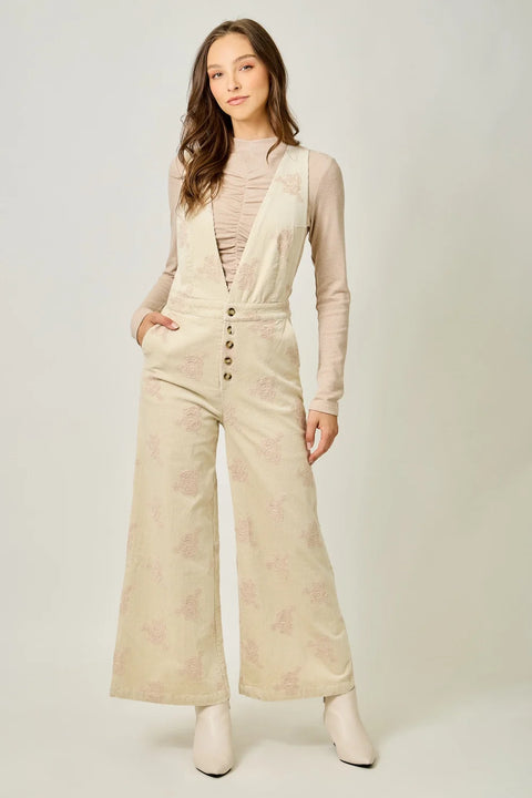 Embroidered Corduroy Jumpsuit - Washed Almond