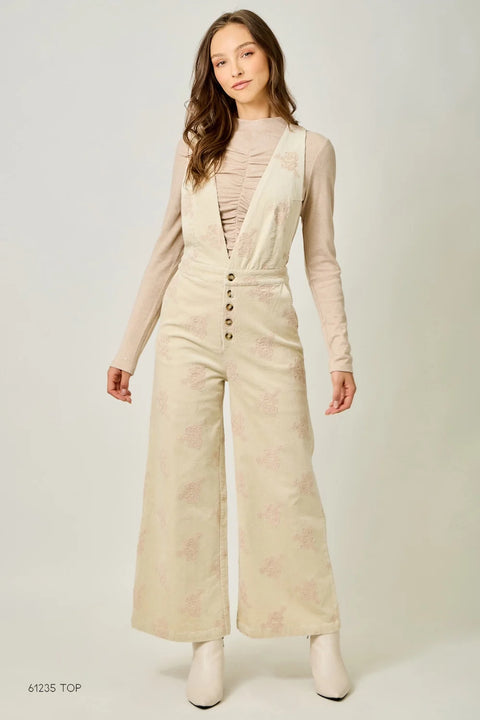 Embroidered Corduroy Jumpsuit - Washed Almond