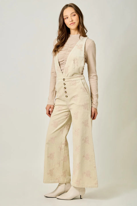 Embroidered Corduroy Jumpsuit - Washed Almond
