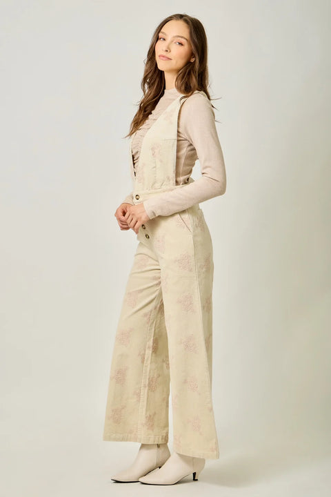 Embroidered Corduroy Jumpsuit - Washed Almond
