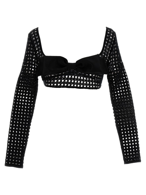 Giambattista Valli Cropped Macramé Bow Top