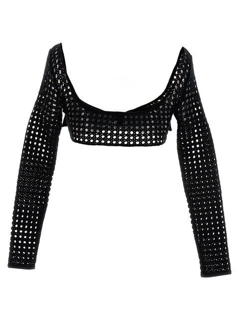 Giambattista Valli Cropped Macramé Bow Top