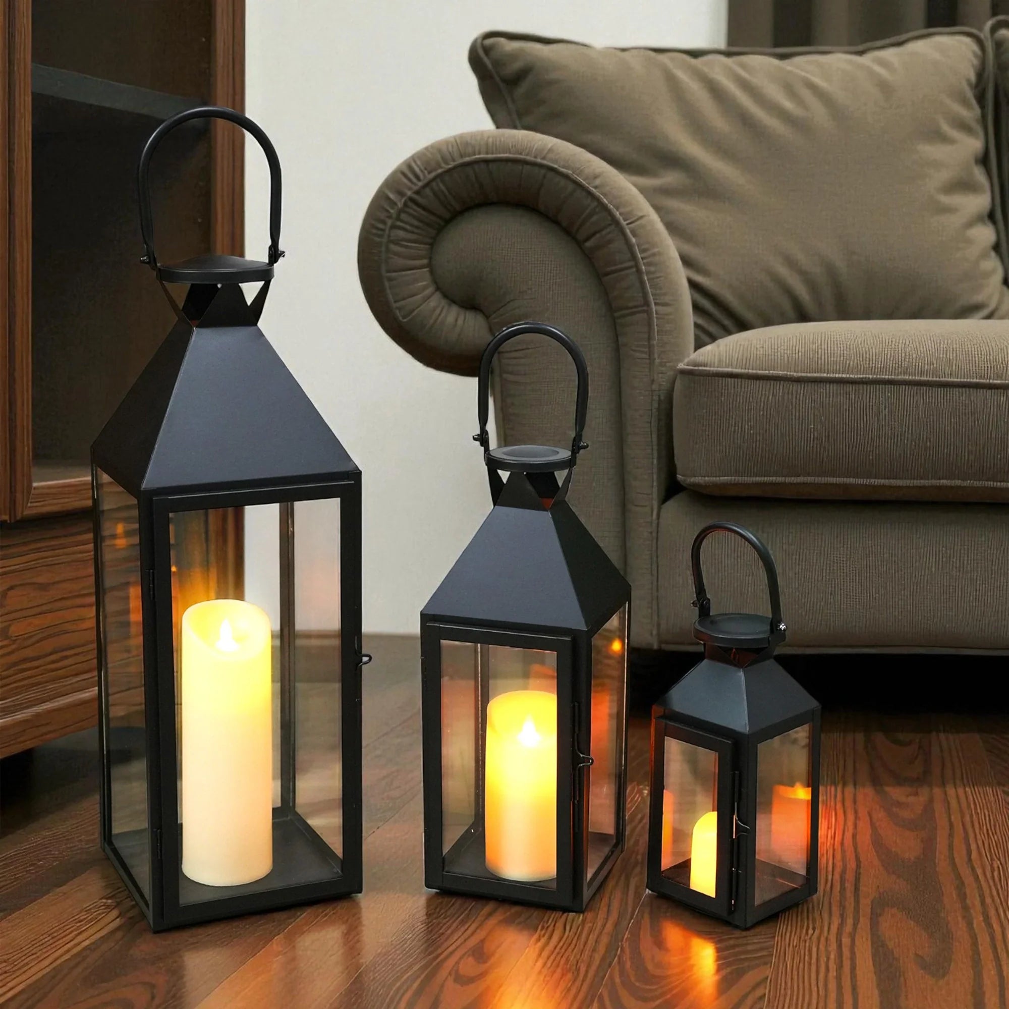 26"&19"& 13" High Elegant Candle Lantern Metal Lanterns for Versatile Indoor & Outdoor