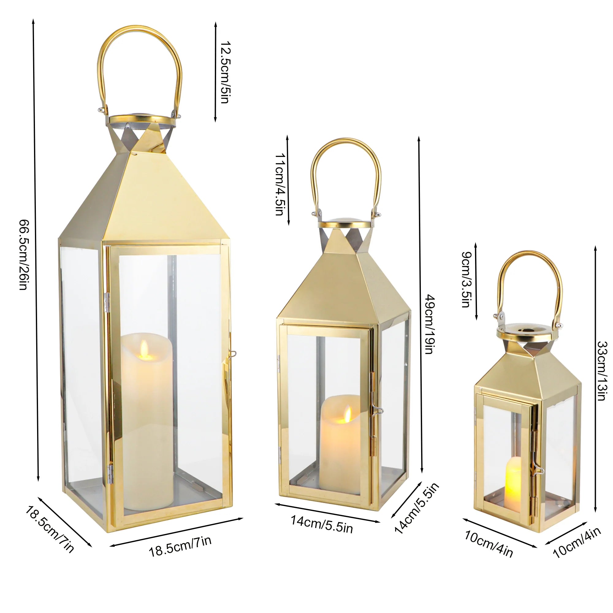 26"&19"& 13" High Elegant Candle Lantern Metal Lanterns for Versatile Indoor & Outdoor