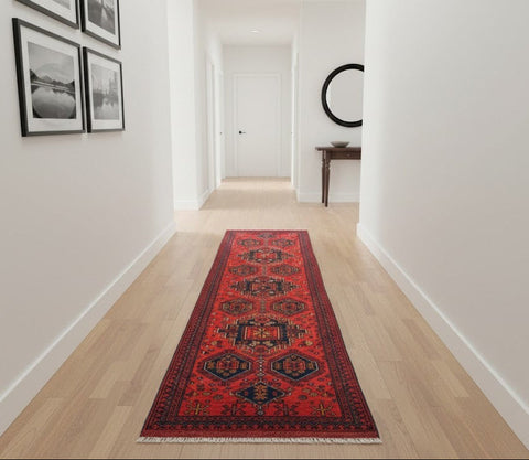 Terkaman Tribal Afghan Oriental Rug, size 2' 6" x 9' 7"  (C)