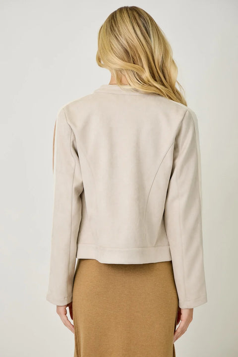Color Blocked Moto Jacket - Oatmeal Combo