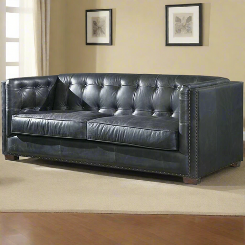 Tuxedo Leather Sofa - Slate