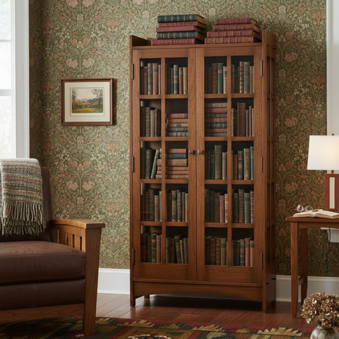 Mission Oak Display China Cabinet / Bookcase - Walnut - 39"W