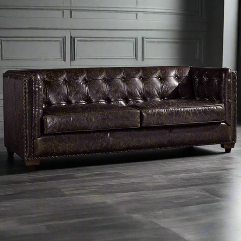 Tuxedo Leather Sofa - Dark Brown