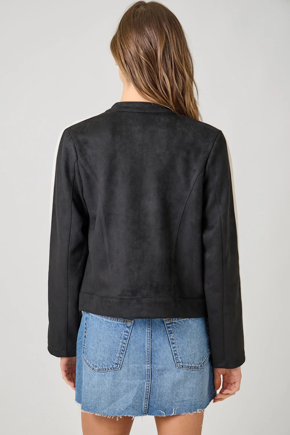 Color Blocked Moto Jacket - Black Combo
