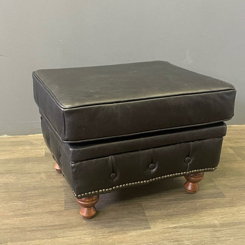 Chesterfield Leather Ottoman - Slate