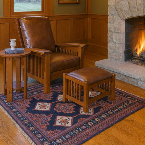 Craftsman-Mission Morris Arm Chair & Ottoman Set-Russet Brown Leather