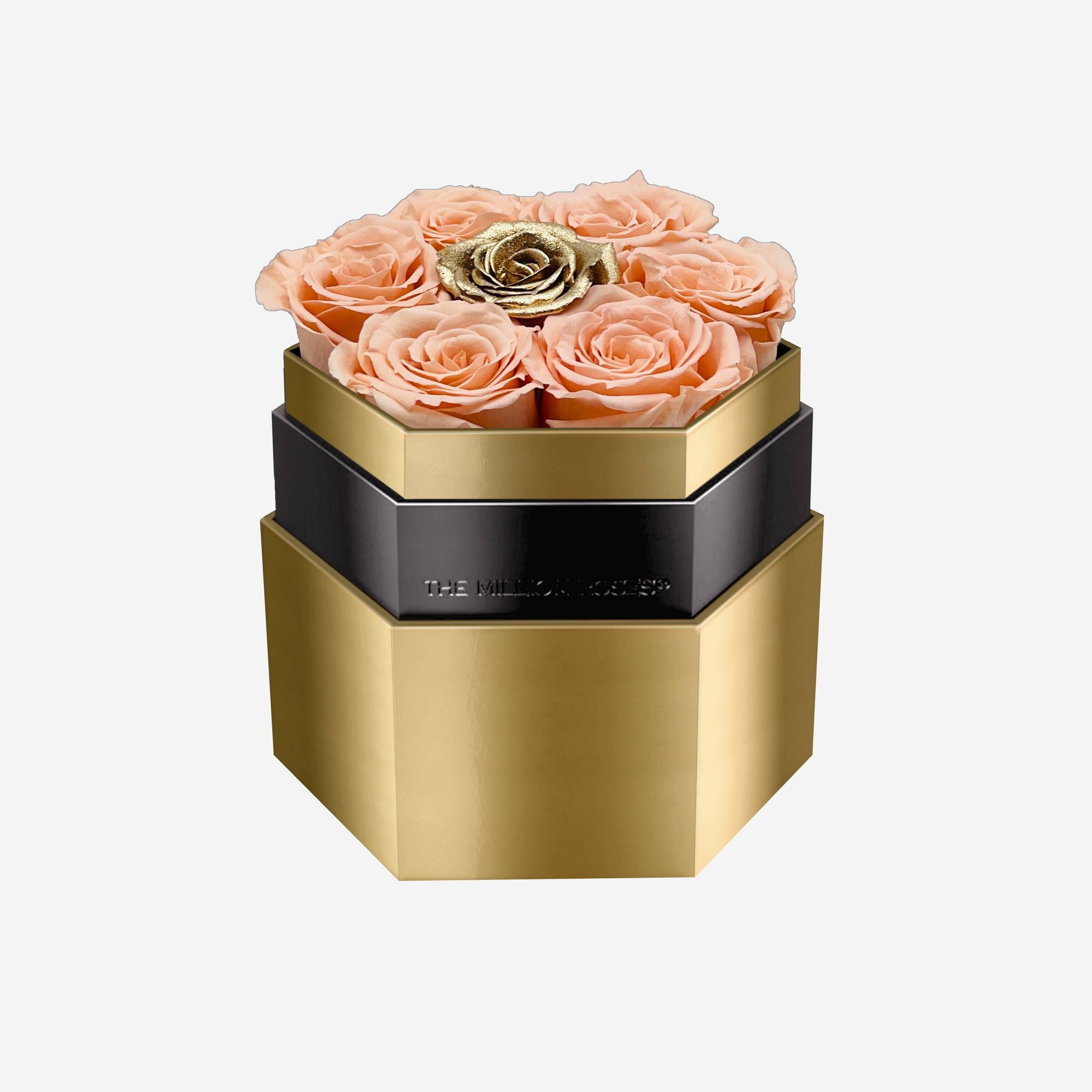 One in a Million™ Mirror Gold Hexagon Box | Peach & Gold Roses