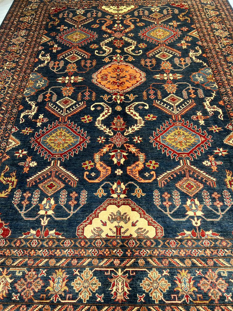 Hand-Knotted Vegetable Dye Kazak Rug from Pakistan, 9' 3" x 12' 8"