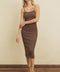 Straight Neck Ribbed Bodycon Dress in Mocha