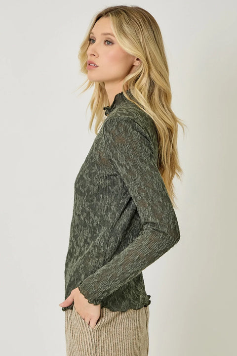Lettuce Edge Textured Knit Top - Dark Green
